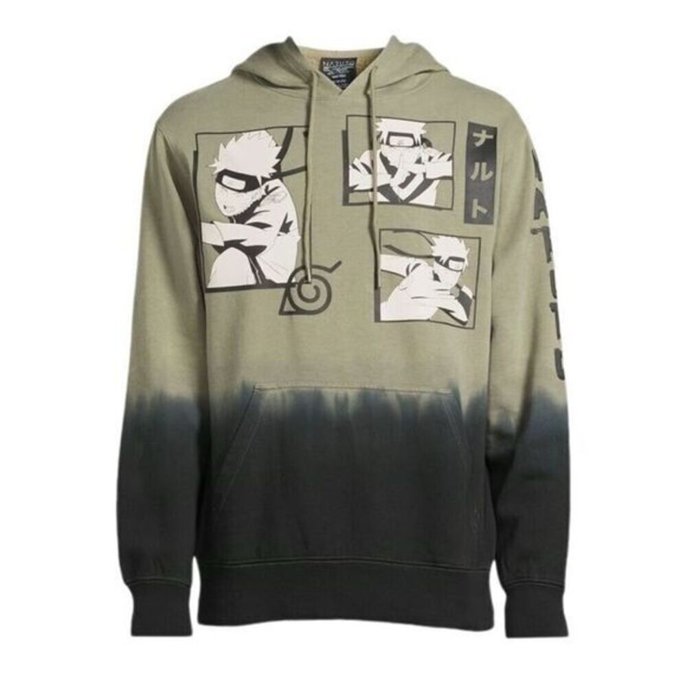 Naruto Shippuden Graphic Hoodie Green Gray Black Size S